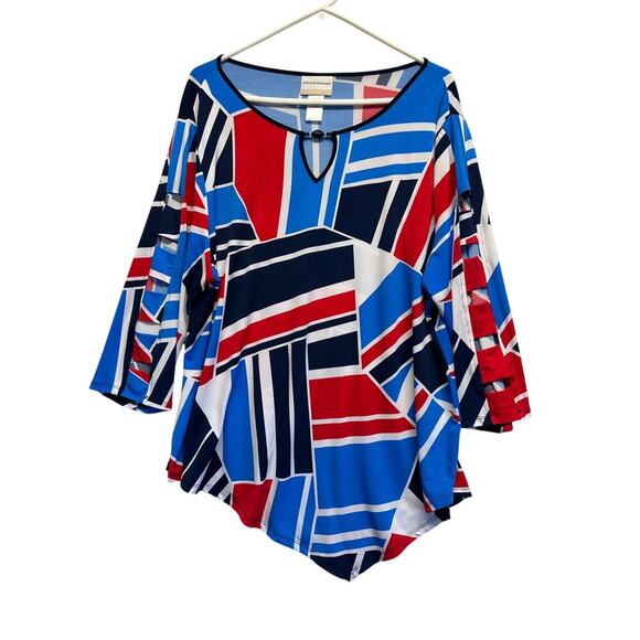 Alfred Dunner Stunner!  Boho Primary Color Design Women Tunic 1X Peek-a-boo - Picture 1 of 9